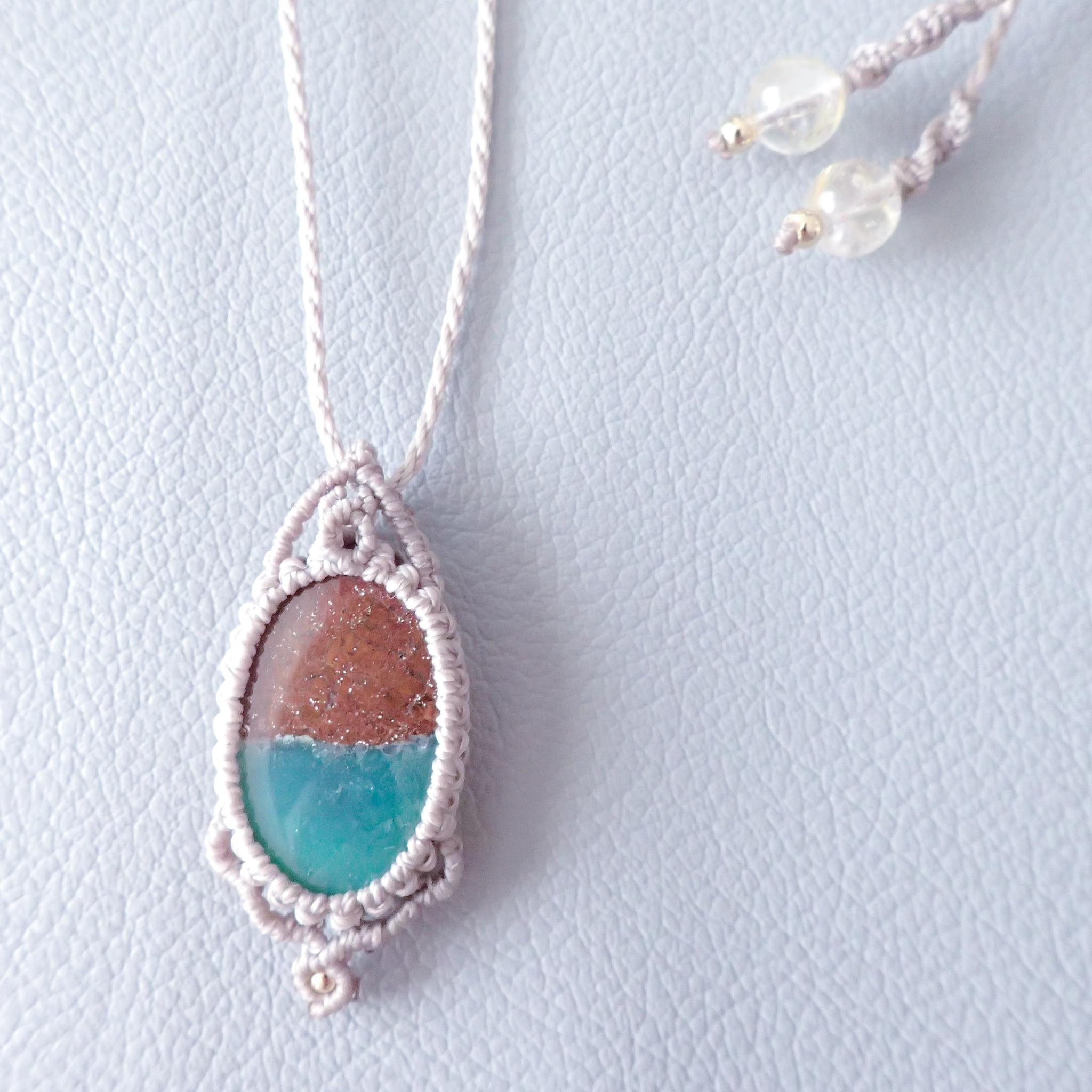 クリソプレーズ マクラメネックレス｜天然石 一点もの 海色 グリーン